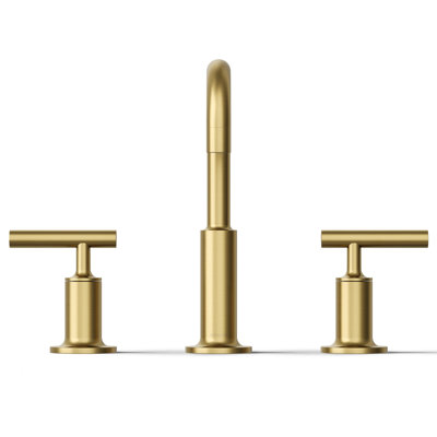 Purist Widespread Faucet with Drain Assembly Low Lever Handles and Low Gooseneck Spout