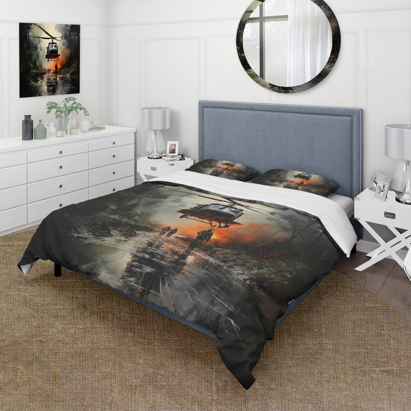 Ensemble de housse de couette militaire en microfibre / polyester, Housse de couette simple + 1 taie décorative stan