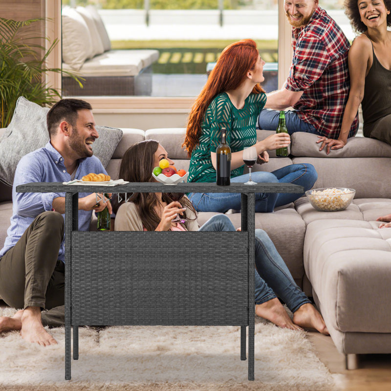 Round Wicker Outdoor Bar Table , 54.7'' in. W 18.1'' in. D, Black