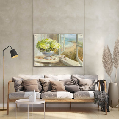  «Yellow Coastal Hydrangea» par Danhui Nai, art mural en verre acrylique, 36 po x 24 po
