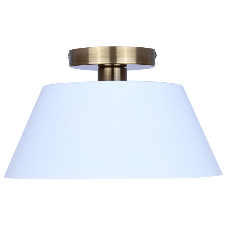DAXTON 12.75 In. 1-Light 60-Watt Modern Matte White Semi-Flush Mount With Matte White Metal Shade