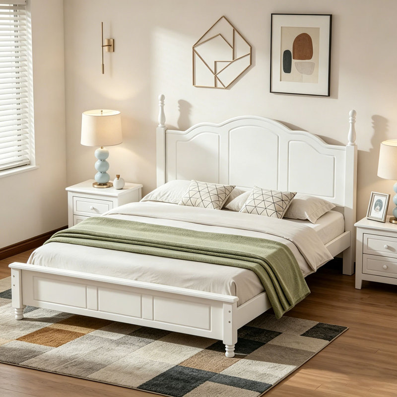 Queen Size Wood Platform Bed Frame, White, Queen