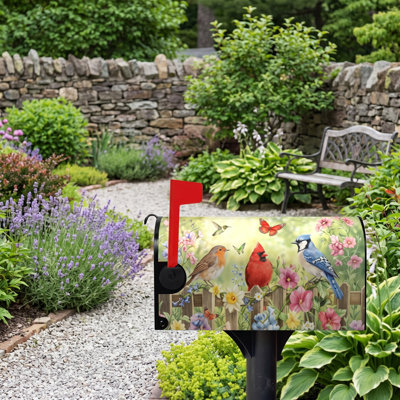 21 x 18 Inch Standard‑Size Magnetic Mailbox Wrap, Colorful Floral & Bird Pattern Spring Summer Mailbox Cover, Seasonal Outdoor Decor for Garden, Yard & Post Letter Box
