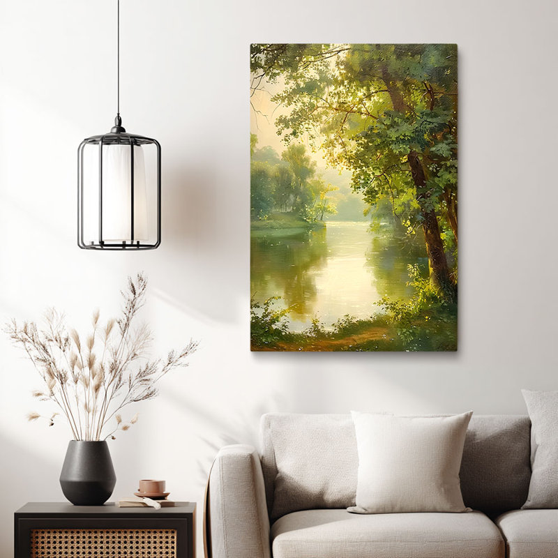 «Tranquil« Sunlit River Forest », art mural tendu sur toile pour studio Cozy Studio, 36 * 24 pouces (90 * 60 * 2cm)
