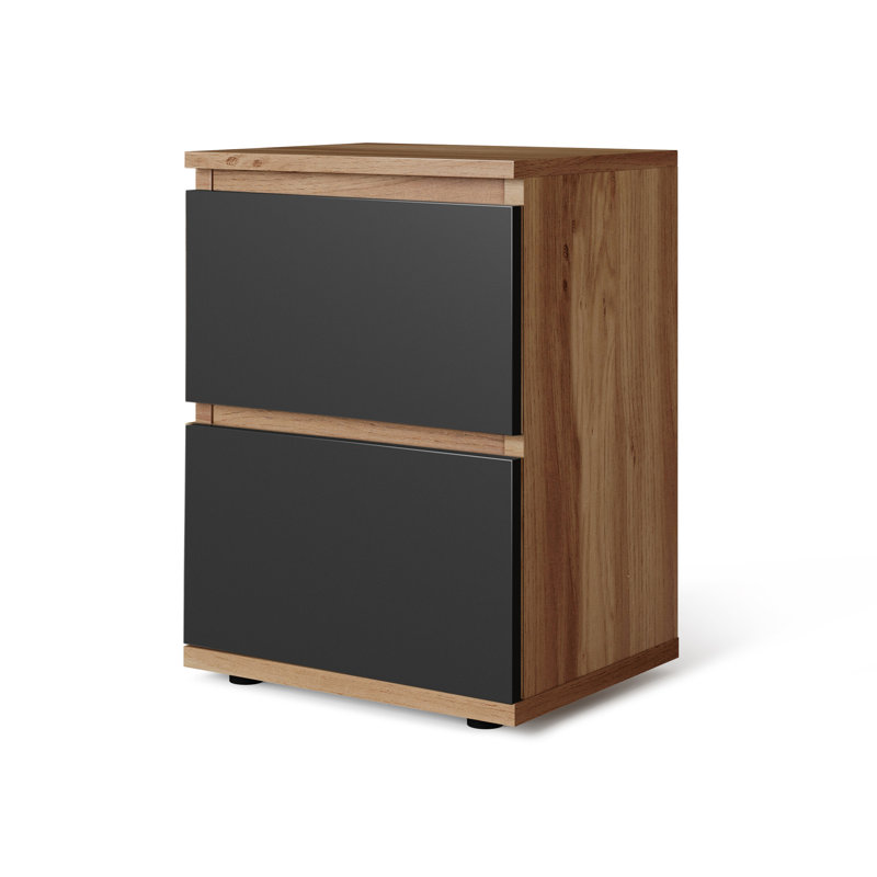 Baptistine 36cm W Manufactured Wood Bedside Table, Oak/Black