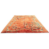 Antique Chinese - Art Deco Room Size Wool Coral / Salmon Pink Rug