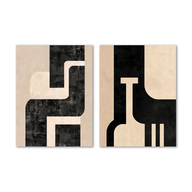 Compositions minimalistes et abstraites dans des tons naturels - ensemble de 2 impressions murales géométriques noires en métal