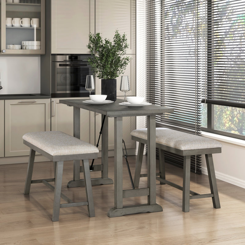 Babbitt 3pc Counter Height Set Counter Height Table with 2x Bench Foam Cushioned Seats