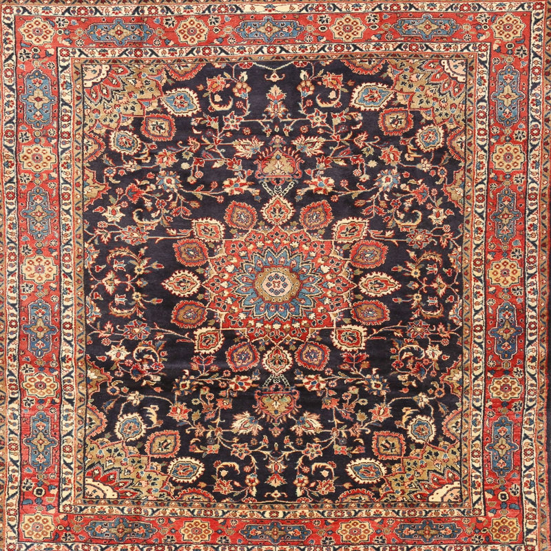 Tapis traditionnel mehroon/noir/crème Ulancy, Rond 5 pi