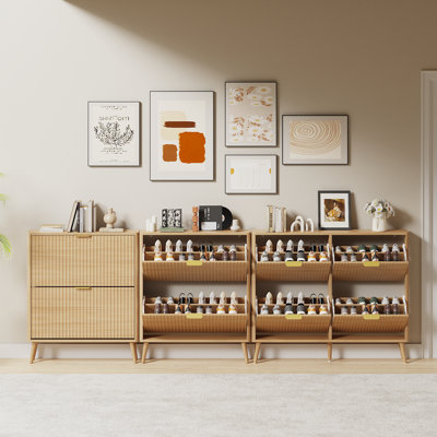 Range-chaussures avec tiroirs rabattables, range-chaussures en bois avec rangement caché, pour le couloir et le vestibule