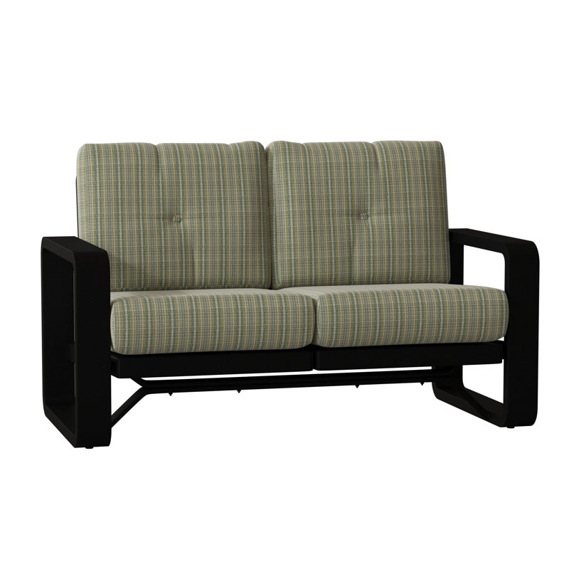 Vale 60.5'' Wide Aluminum Loveseat with Cushions, Textured Black, Sesame Sunbrella® Linen