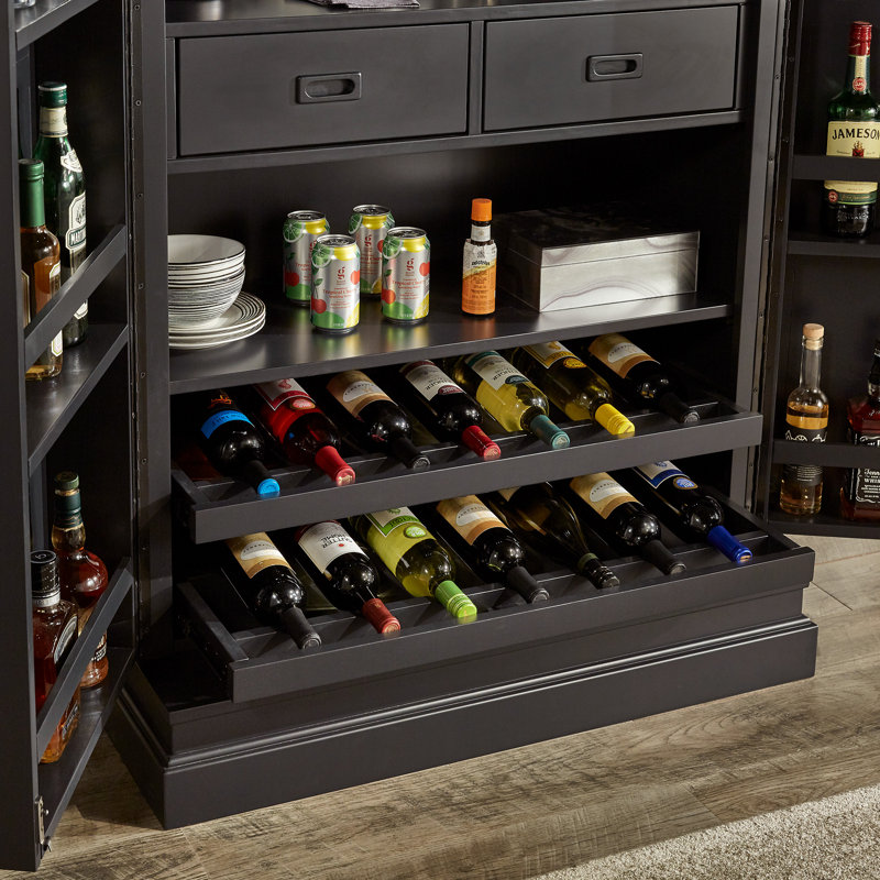 Bar avec armoire de rangement pour le vin Mervin, Noir