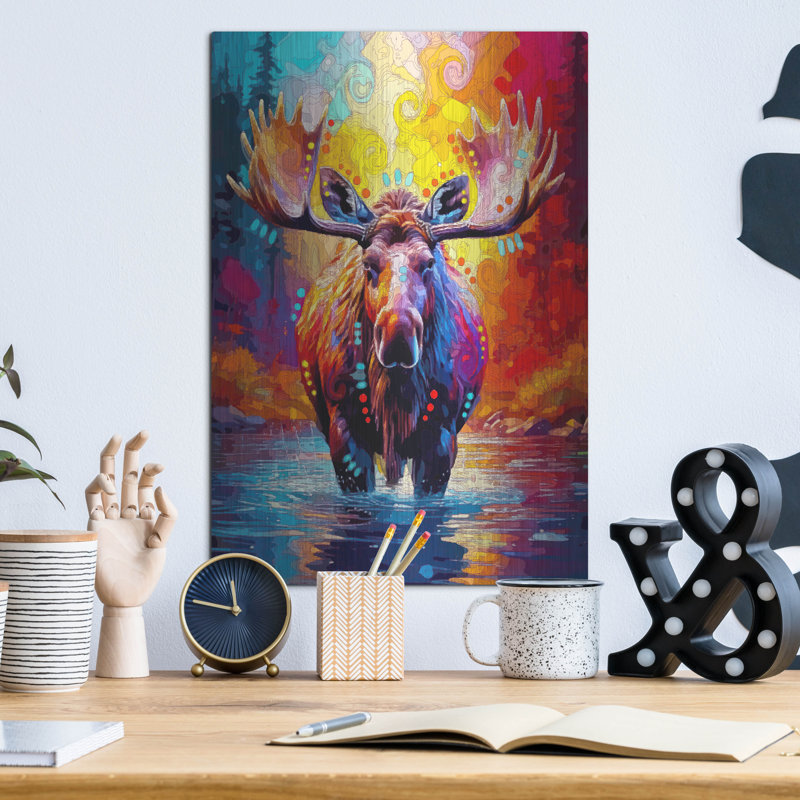  «The River Moose» par Dean Russo, art mural en métal, 12 po x 16 po, H 16 po x l 12 po