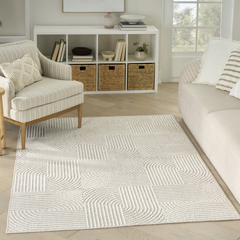 Tapis d'intérieur moderne ivoire Coedy, Rectangle 5 pi 3 po x 7 pi