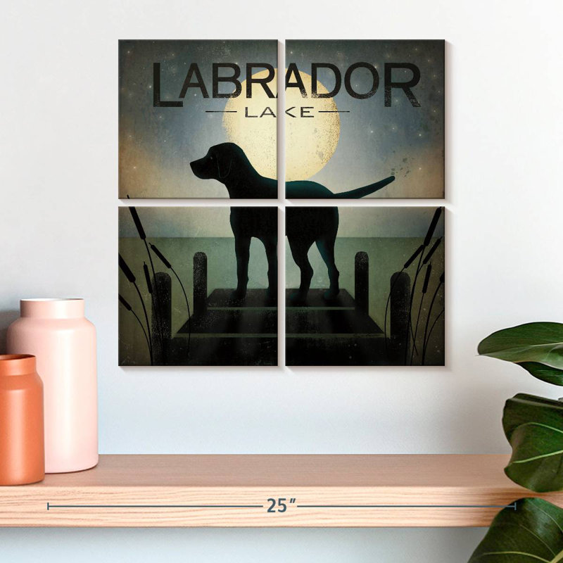 Brampt au lever du soleil, chien noir - lac Labrador, H 18 po x l 18 po