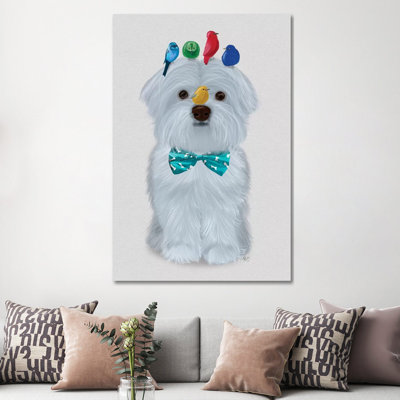Maltese And Birds by Fab Funky - Wrapped Canvas Gallery-Wrapped Canvas Giclée