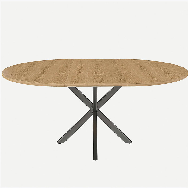 Extendable Round Dining Table for 2-6 Person, 43 to 58 Inch Oak Finish Expandable Table with Carbon Steel Base, Modern Space Saving Dining Room Furniture