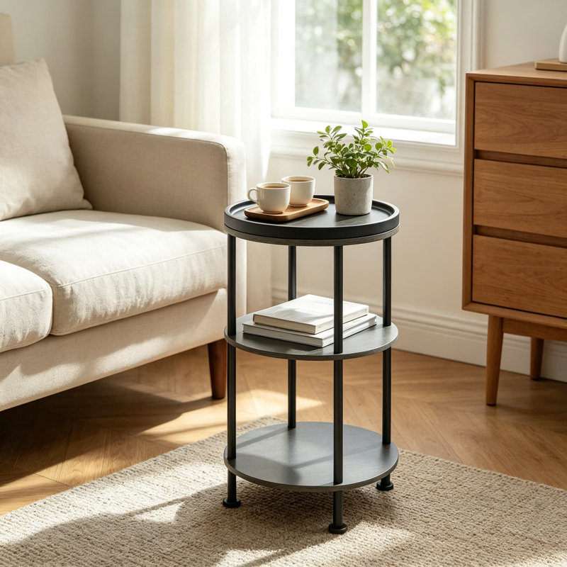 Petite table d'appoint ronde, table d'appoint à 3 niveaux pour petits espaces, table de chevet moderne et table de coin