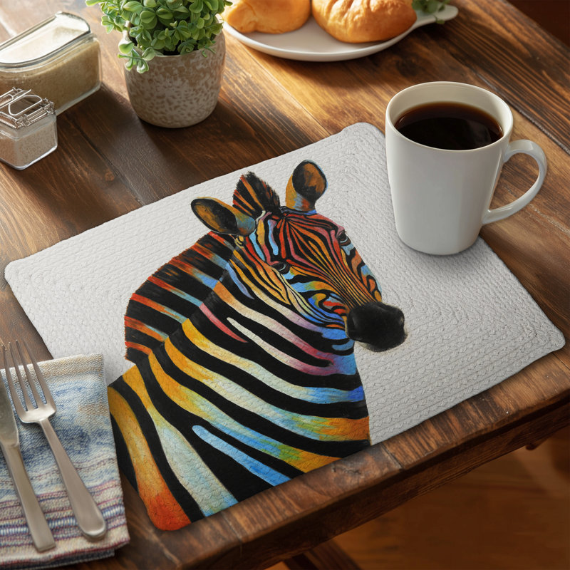 Colorful Zebra Profile Placemat - Blue Braided Polyester Decor