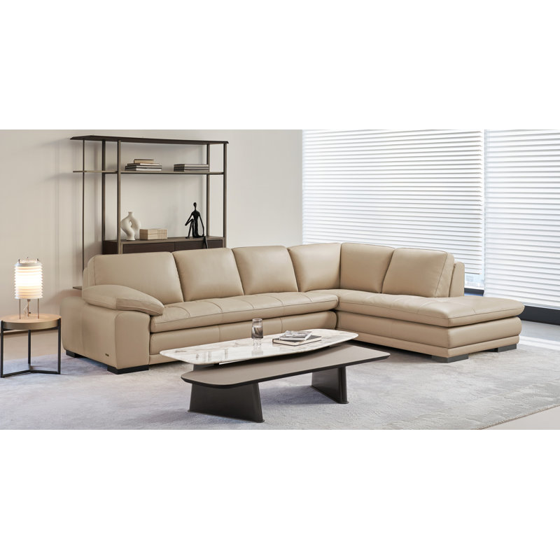 124" Wide Leather Match Sofa & Chaise, Right Hand Facing, Taupe Leather Match