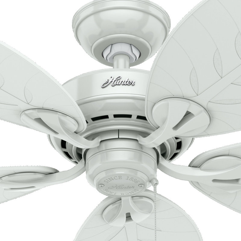 54" Bayview 5 - Blade Outdoor Tropical Leaf Ceiling Fan with Pull Chain, White