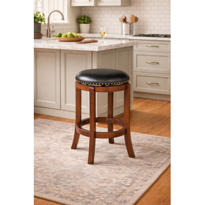 Ameil Swivel Upholstered Counter Stool with Solid Wood Frame