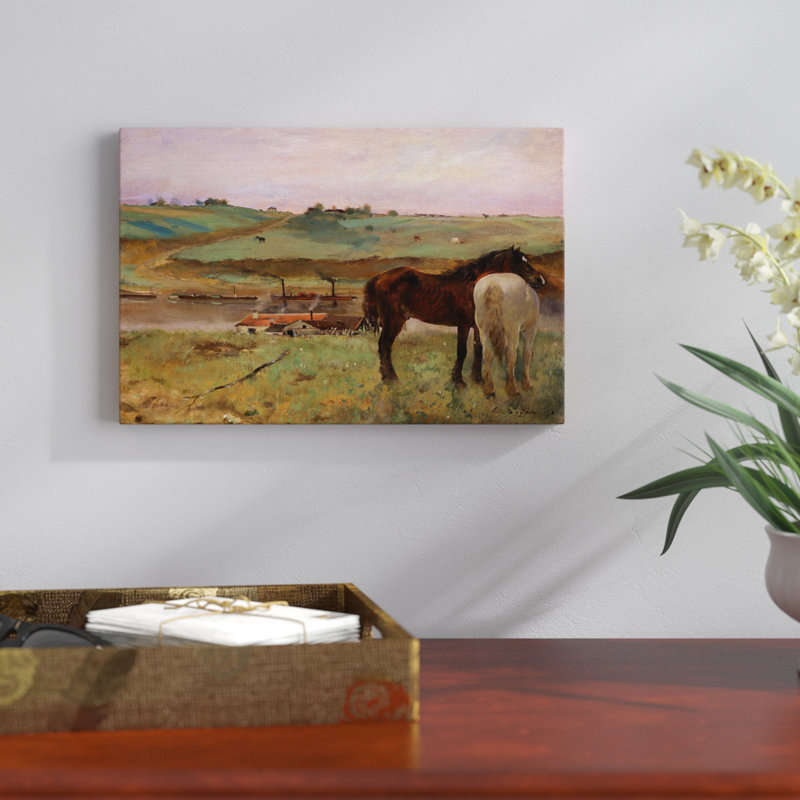 «Horses in a Meadow 1871» par Edgar Degas, reproduction d'art sur toile tendue, H 12 po x l 18 po x P 1,5 po, Toile tendue