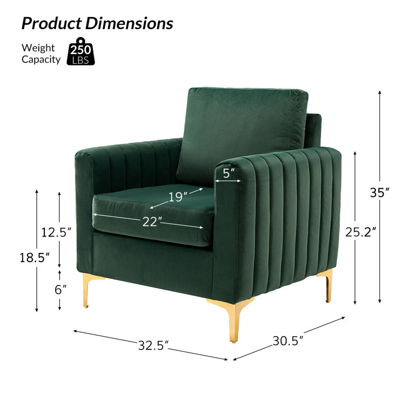 Cedarpoint Upholstered Velvet Tufted Club Chair, Velours vert