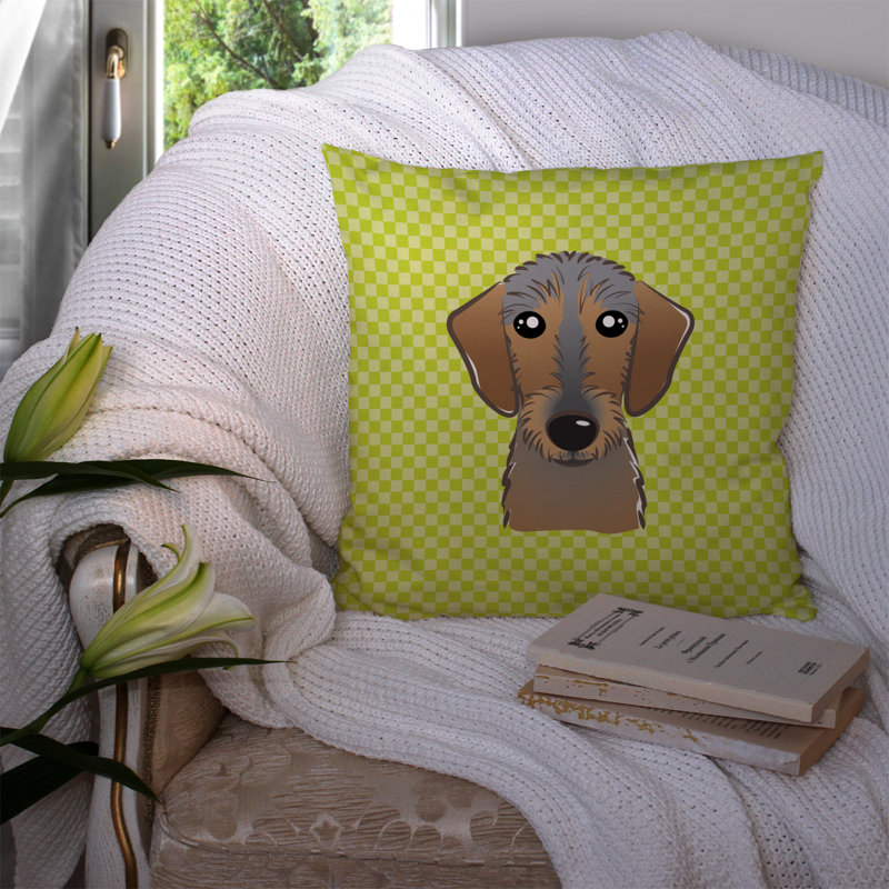 Coussin décoratif intérieur/extérieur à poils de damier teckel, H 18 po x l 18 po x P 5,5 po, Vert