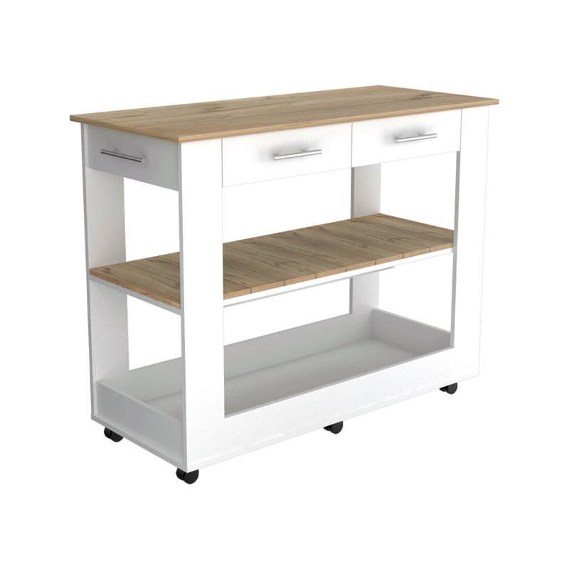 Kitchen Island 46,  Six Casters, Two Drawers, Lower Open Shelf