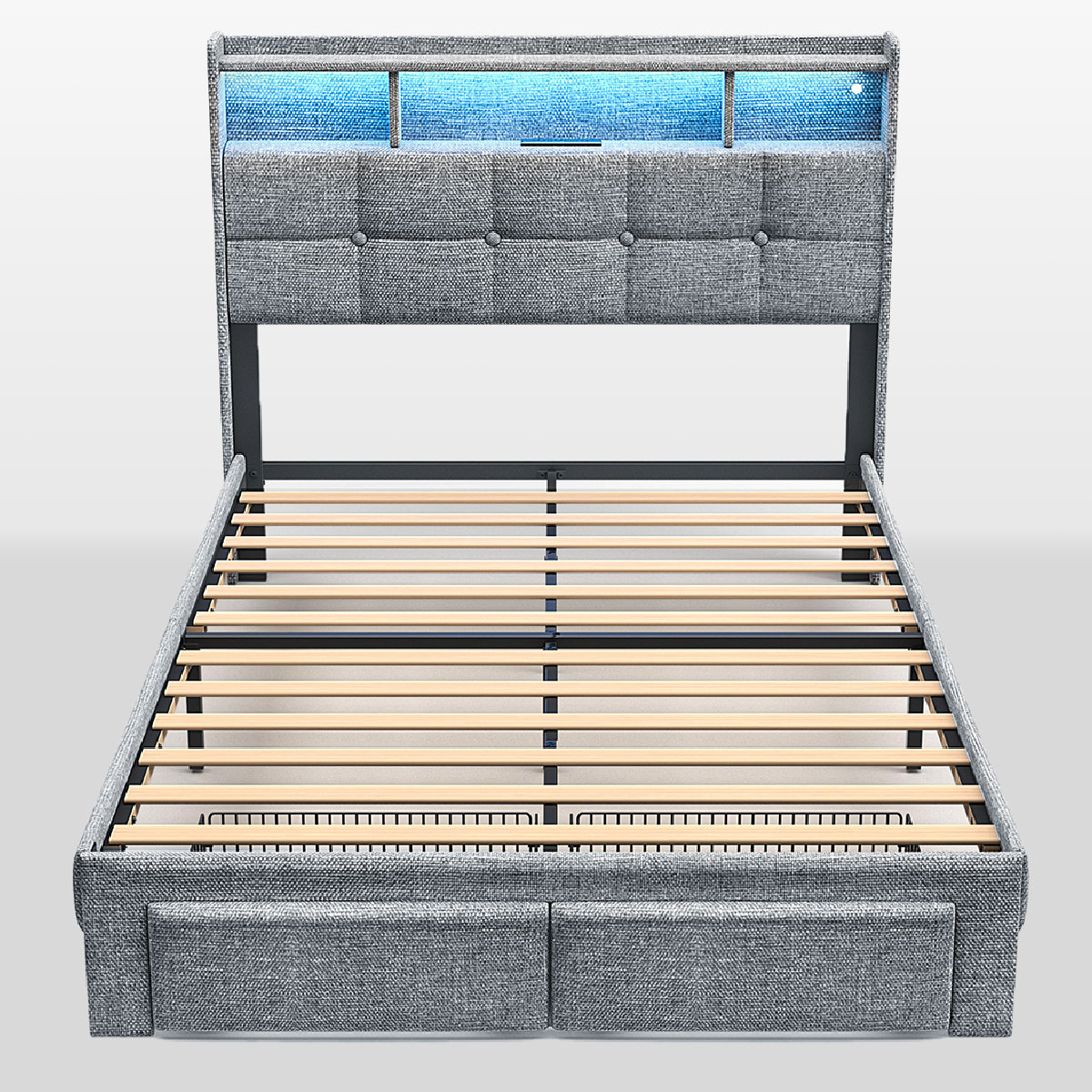 Latitude Run® Sturdy Linen Upholstered Platform Bed With LED Lights ...