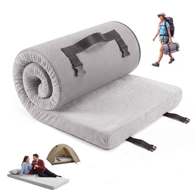 Protège-matelas de camping en mousse viscoélastique avec matelas à roulettes 75 po x 30 po x 3 po, gris