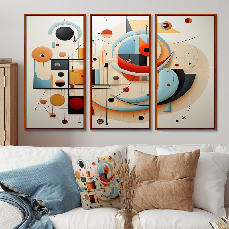 «All That Jazz Geometric Expressionism - Midcentury», ensemble d'art mural, Cadre flottant brun, H 40 po x l 60 po x P 1 po