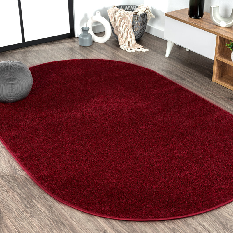 Arbelle Solid Low-Pile Dark Red Rug, Oval 3' x 5'