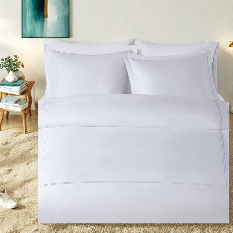 Ensembles de literie en coton blanc de luxe, édredon en satin de coton brodé pour la maison