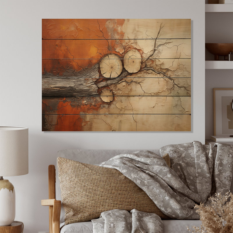 Birjesh, impression abstraite de séquoia sur bois naturel, H 10 po x l 20 po x P 0,78 po