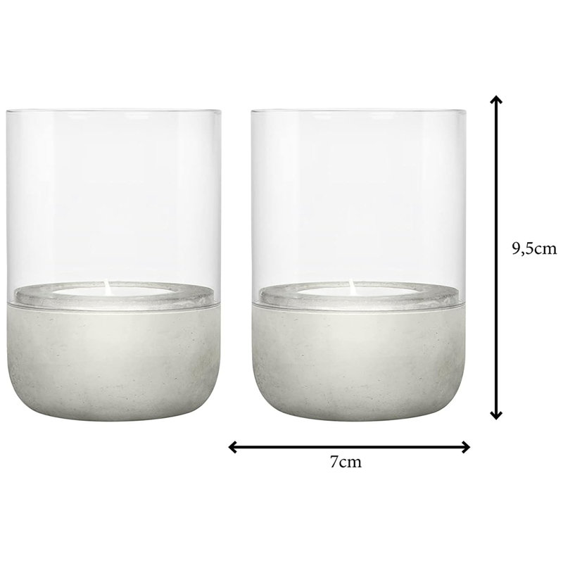 2 Piece Glass Corner Tealight Holder Set, Light Grey