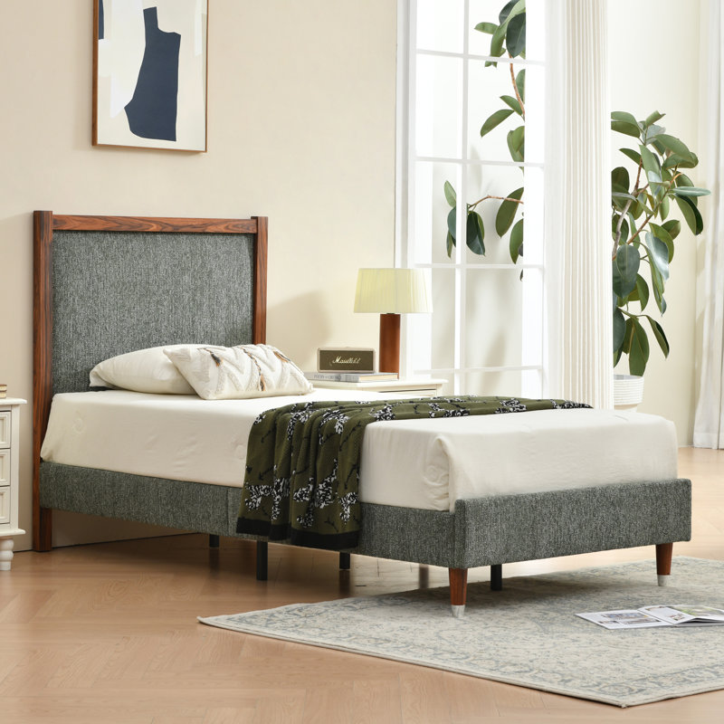 Lit plateforme en bois avec base rembourrée, Twin, Vert