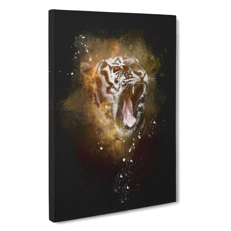 Tiger Roar Paint Splash - Wrapped Canvas, 76cm H x 50cm W x 3cm D