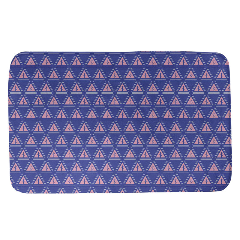 Tapis pour salle de bain à arbres minimalistes Barbra, l 17 po x L 24 po, Bleu / Rose