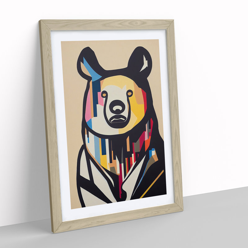 Abstract Bear - Single Picture Frame Print, 64cm H x 46cm W x 2cm D, Oak