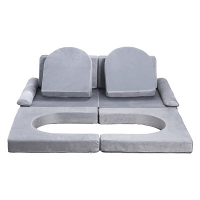 Housse modulaire grise 10 pièces - Molleton doux, mousse 28D haute densité, crée des fosses de châteaux de voitures, base large pour plus de stabilité, canapé à fermeture à glissière se transformant en lits de plancher, base centrale basse,