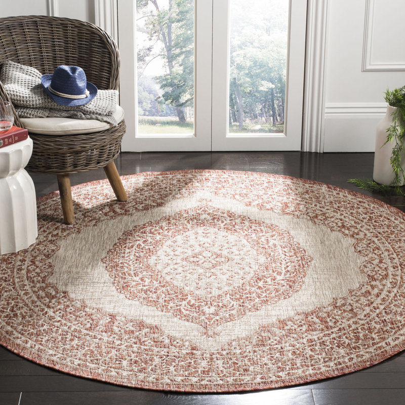 Amedee Performance Oriental Indoor/Outdoor Area Rug, Round 6'7