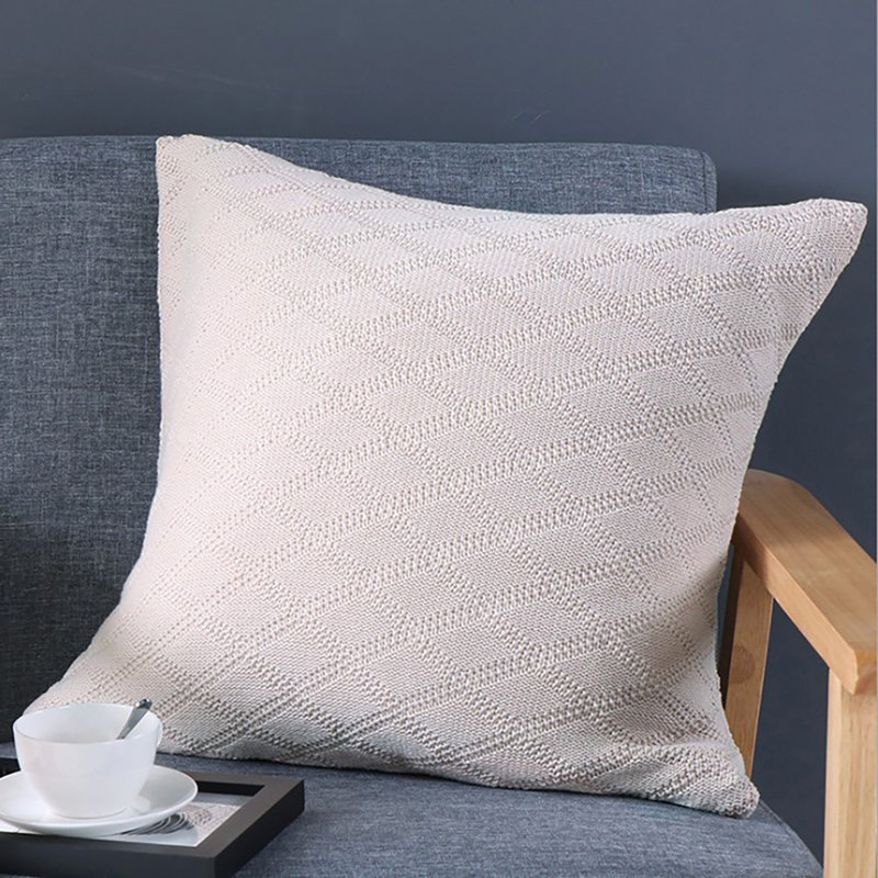 Cream Knitted Throw Pillow Cover – Cozy Sweater Style 18"x18" for cover only , Cream