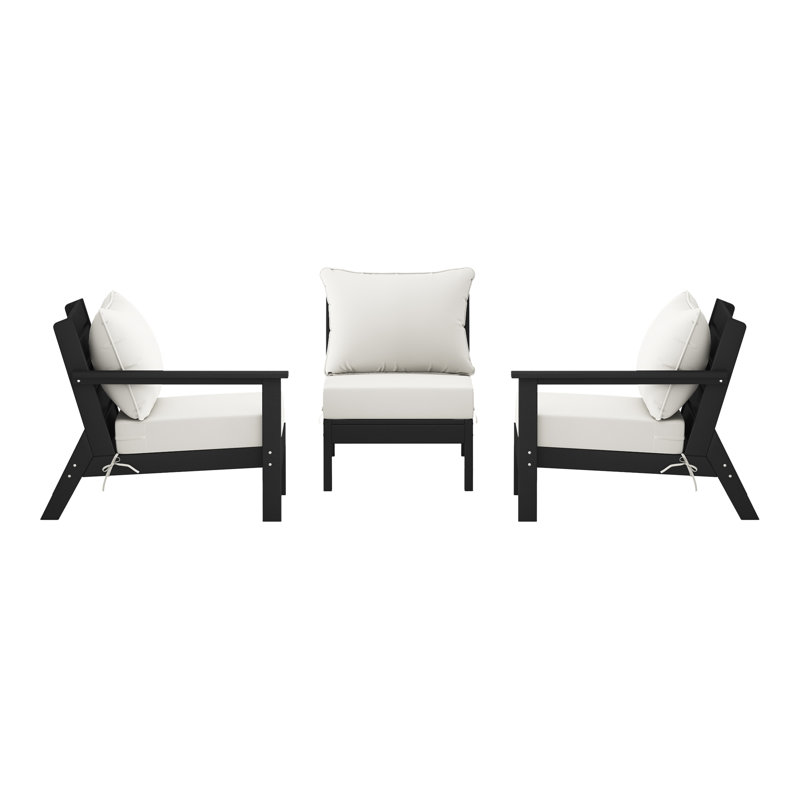 3-Piece Deep Seating Set With Cushions, Black, White