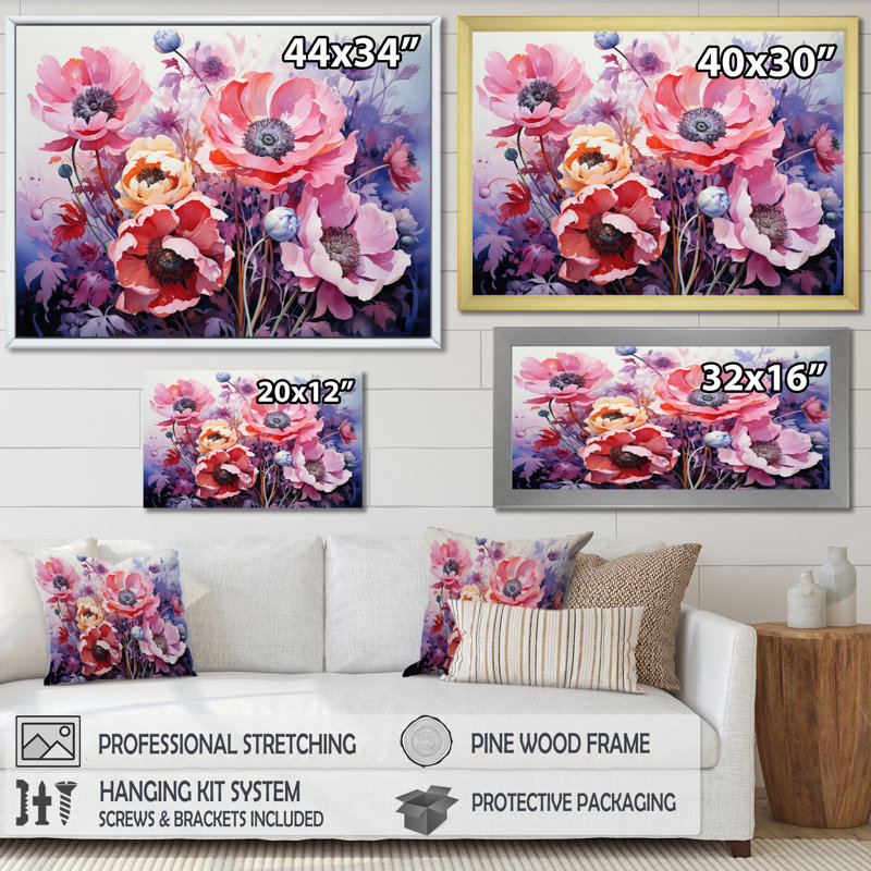 Meadow Anemone Enchantment II - Floral Wall Art Prints, H 12 po x l 20 po, Cadre photo blanc