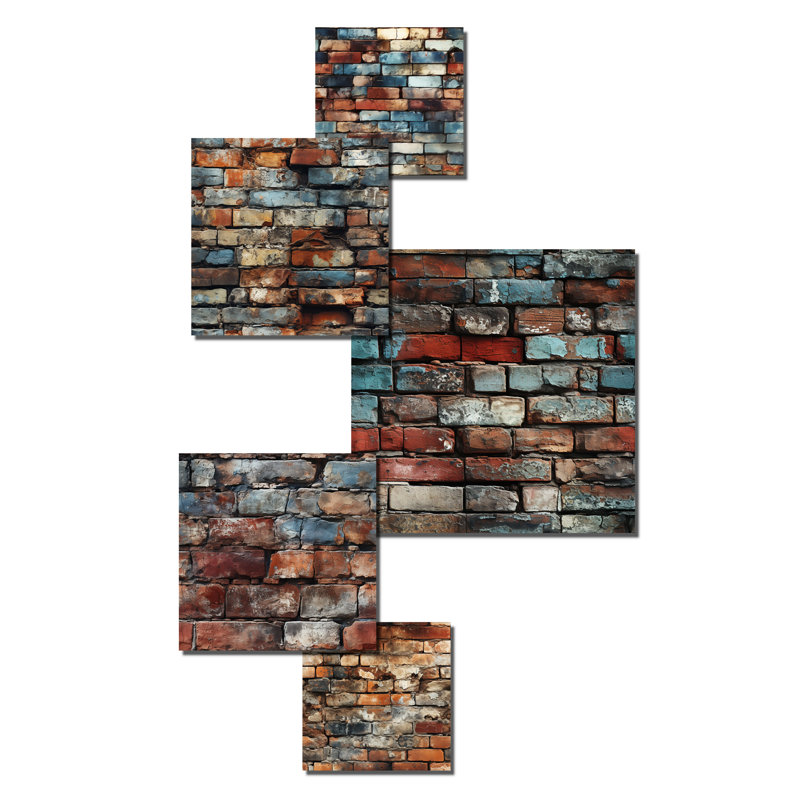 Brick Wall Elegance I - ensemble d'art abstrait mural de 5