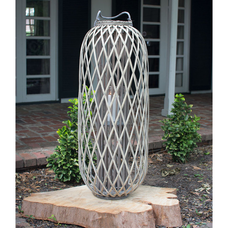 X-Large Grey Willow Ceramic Hanging Hurricane Lantern
