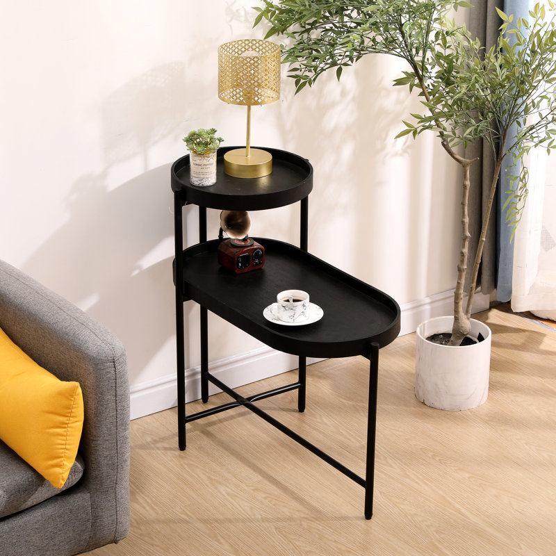 Table d'appoint à 2 niveaux avec canapé de rangement pour table de salon et table de bout en bois