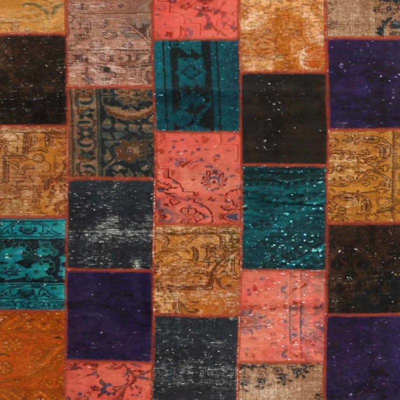 Tapis patchwork rouge / noir / brun, Carré 8 pi